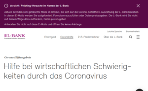 Corona-Soforthilfen: L-Bank warnt auf ihrer Website vor aktuellen Phishing-Versuchen.